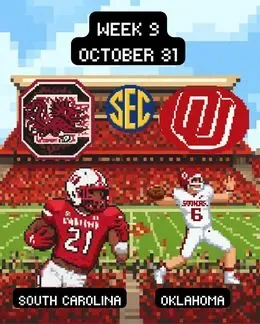 South Carolina Gamecocks 2026 schedule graphic — Week 9, Oklahoma